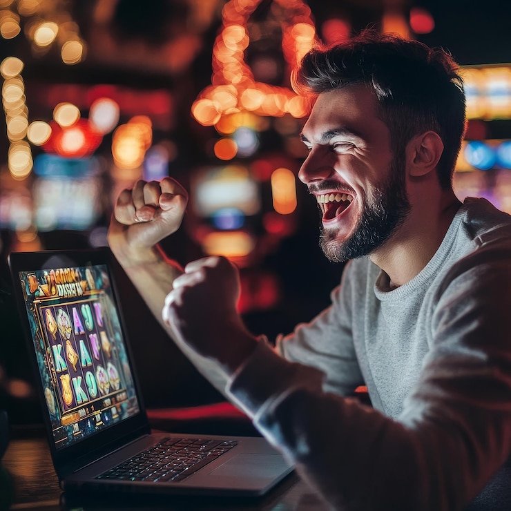 Antarmuka permainan Golden Toad di slot gembira dengan tombol taruhan dan layar hasil